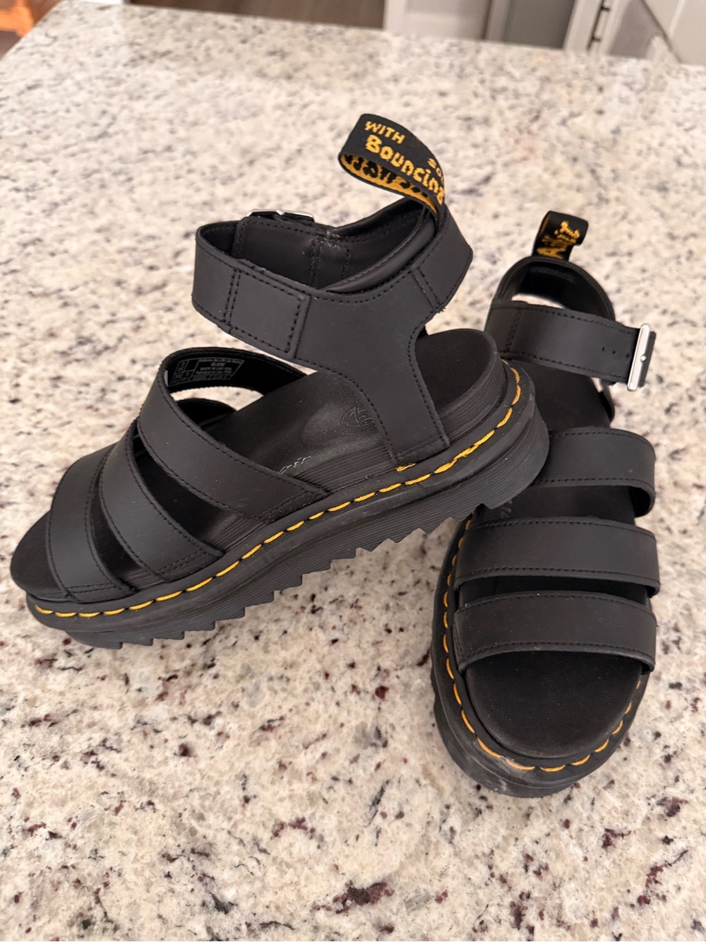 Dr. Martens Black Leather Fisherman Sandals with Yellow Stitching - Picture 2 of 5